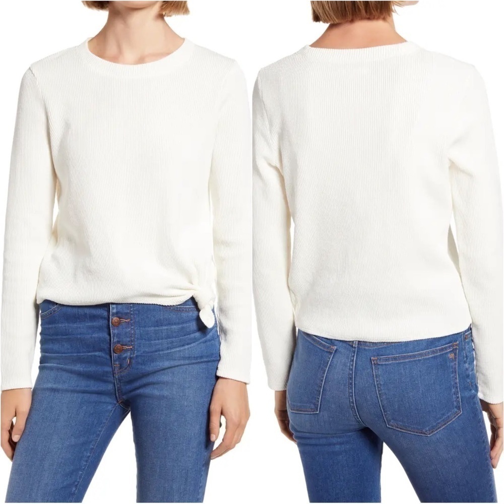 Madewell Top Elwood Knot Front Long Sleeve Jacquard Ivory Cream XXL NWOT